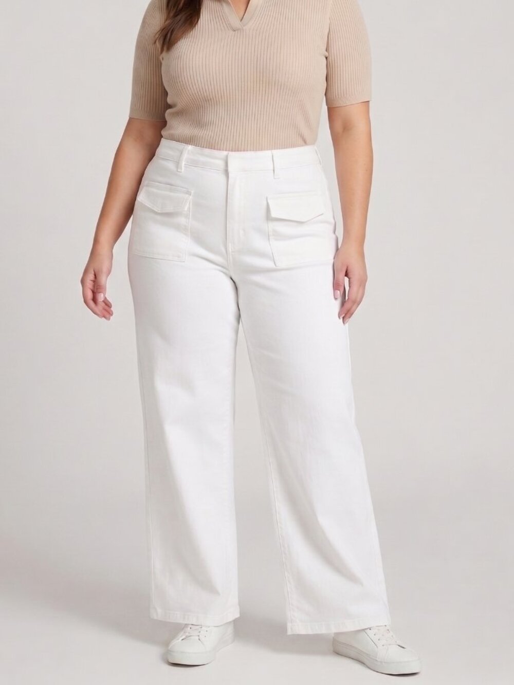 NWT Dokotoo White High Rise Wide Leg Flap Pocket Utility Cargo Jeans Size 16